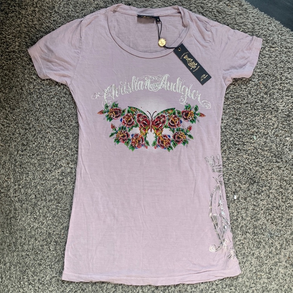 Christian Audigier studded bling t shirt